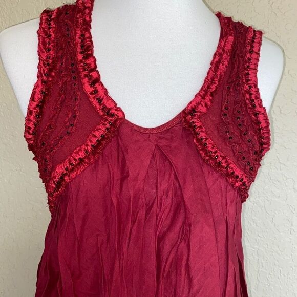 New w/out tags Free People Rose Red Beaded Dress flutter trim XS - Picture 5 of 16